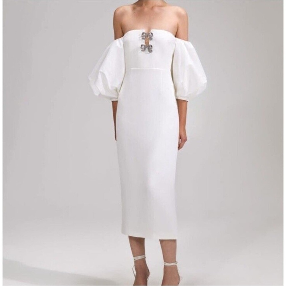 SELF PORTRAIT Balloon-Sleeve Off-The-Shoulder Midi Dress